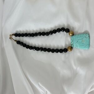 Turquoise, Brass and Black Stone
